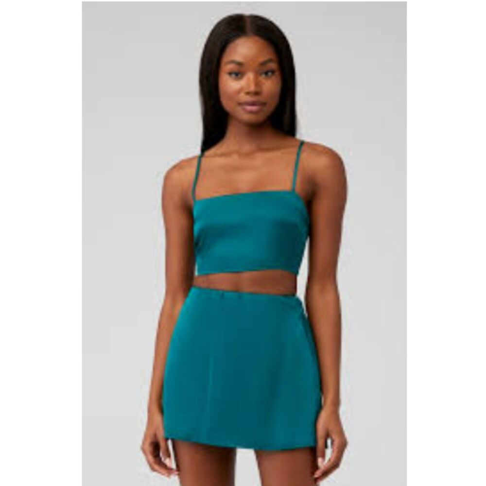 Show Me Your Mumu Satin Crop Top Teal Green Cami Size Medium